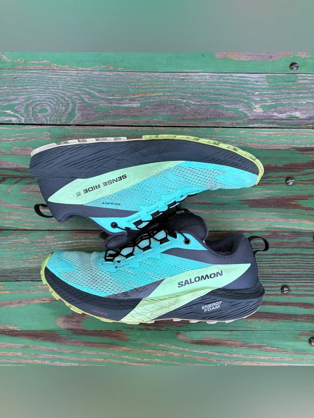 Salomon Womens Sense Ride 5 GTX Sneakers Sz 8 Trail Running Shoes Turquoise